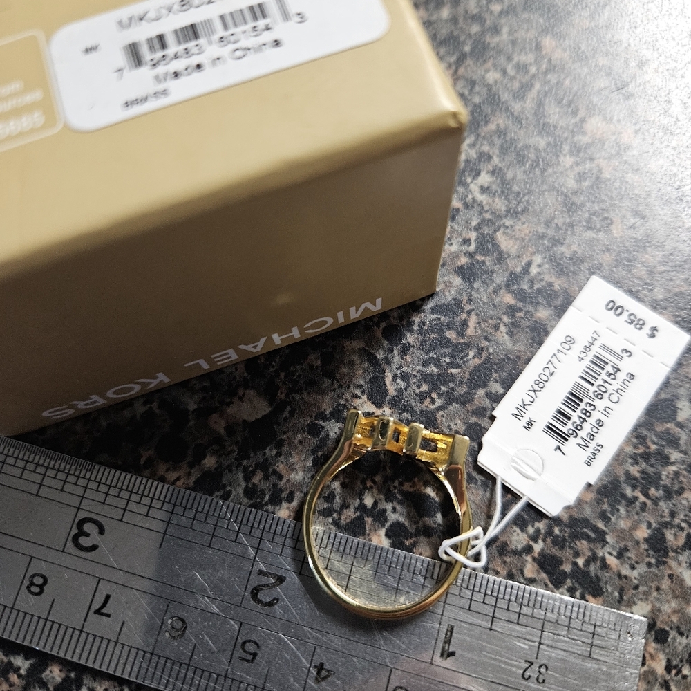 Michael Kors Gold MK Logo Ring with Crystals - Picture 3 of 4